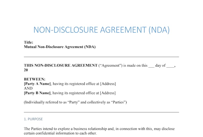 draft a professional nda or confidentiality agreement